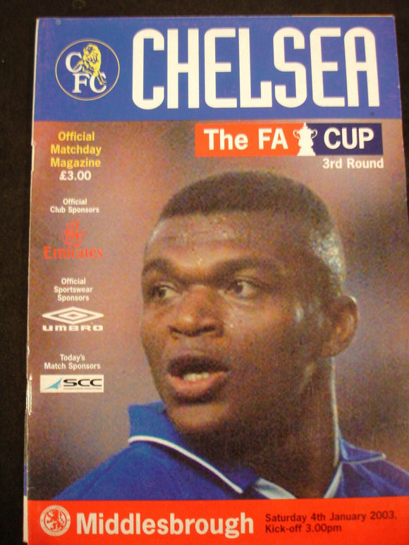 Football Programme Chelsea V Middlesbrough Fa Cup Jan 2003