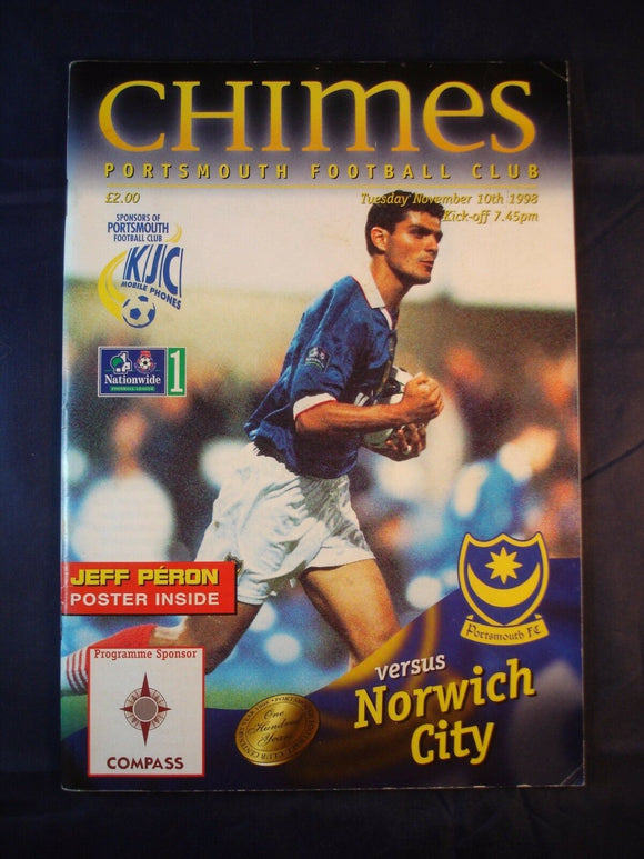 Football Programme Portsmouth Pompey PFC v Norwich - 10th November 1998