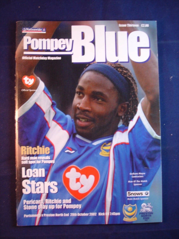 * Football Programme Portsmouth Pompey PFC v Preston - PNE - 29 October 2002