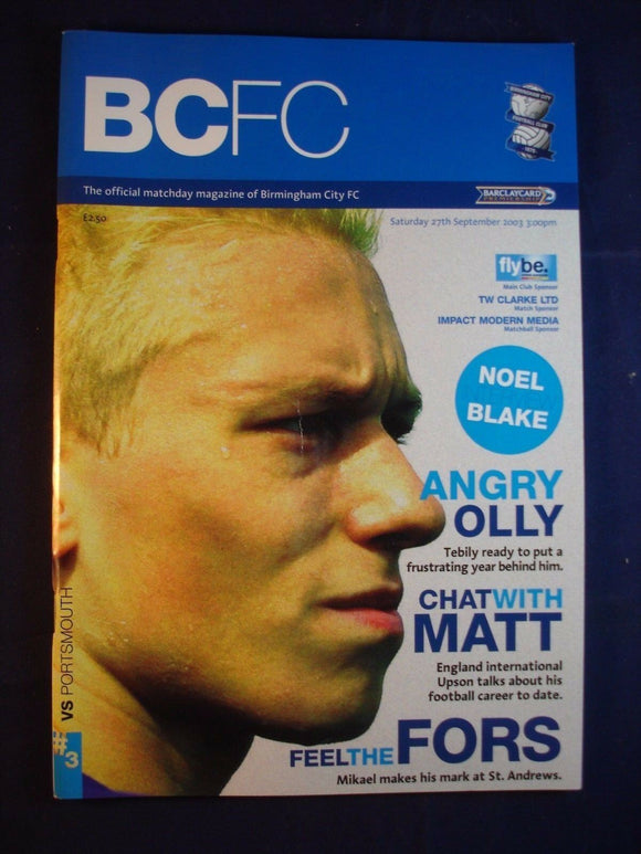 * Football Programme - Birmingham city v Portsmouth - 27 September 2003