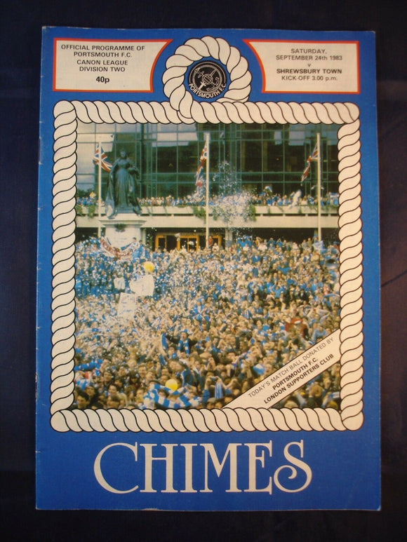 Football Programme Portsmouth Pompey PFC v Shrewsbury Town -  24th Sept 1983