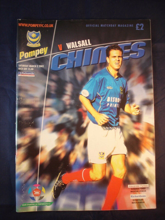 Football Programme Portsmouth Pompey PFC v Walsall - 2nd March 2002