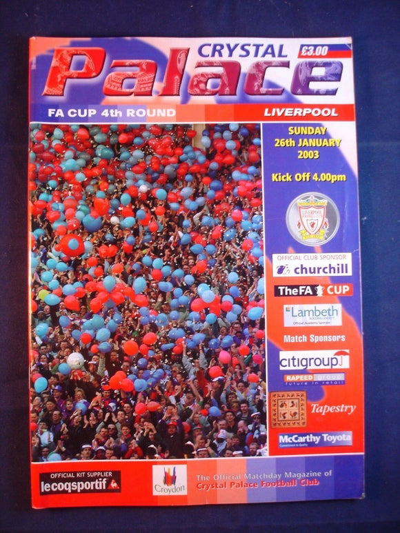 * Football Programme - Crystal Palace v Liverpool - 26 January 2003