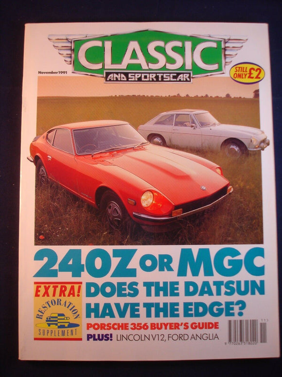 Classic and Sports car - November 1991 - 240Z or MGC - Porsche 356