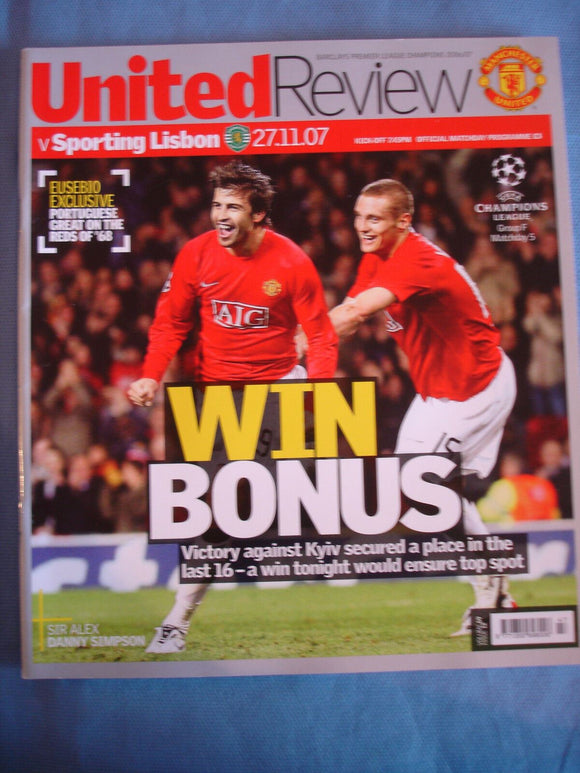 Manchester United programme United Review - 27.11.07 - Sporting Lisbon