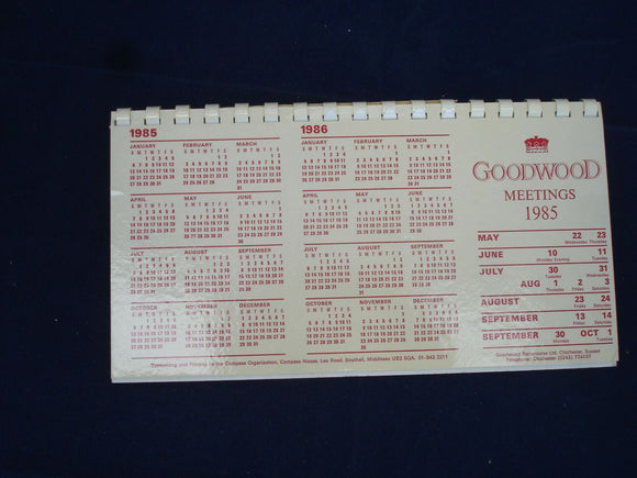 Horse Racing - Goodwood - Desk Calendar - Meetings 1985