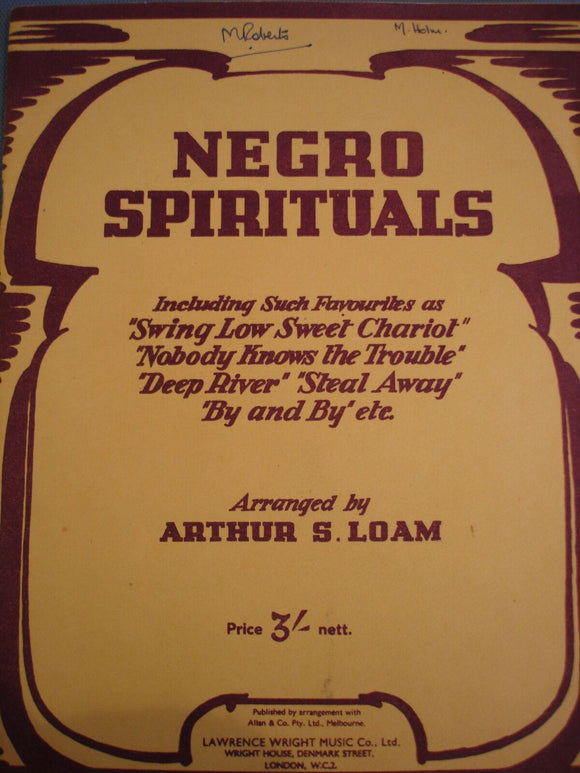 Negro Sprituals Arranged by Arthur Loam - Vintage Sheet music
