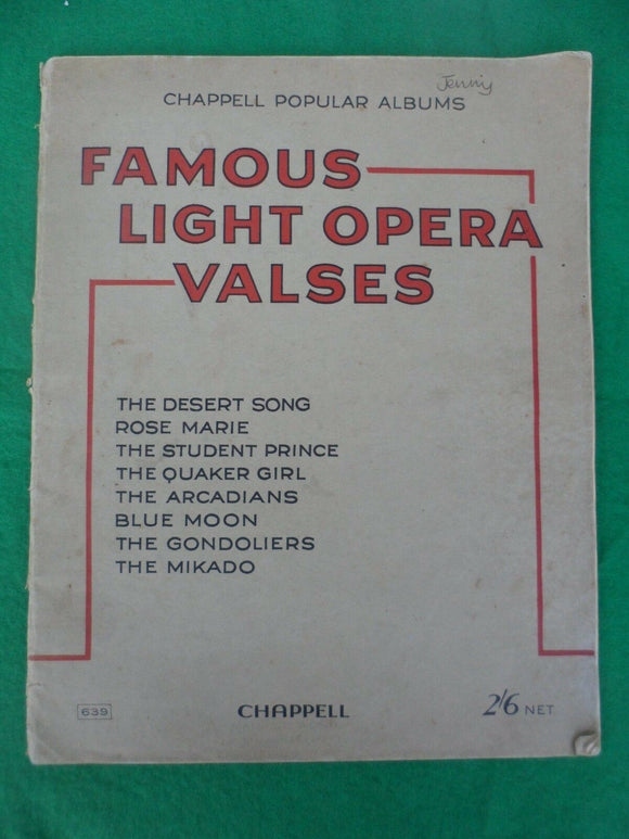 piano solo FAMOUS LIGHT OPERA VALSES - Vintage Sheet Music -