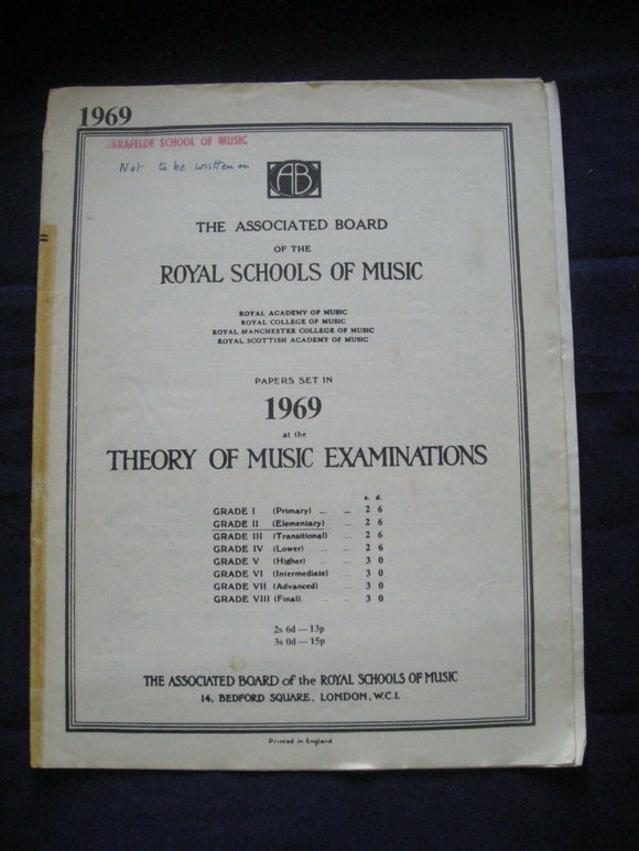 RSM - Theory of music examinations - 1969 - Vintage Sheet Music -