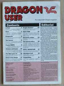 Vintage - Dragon User Magazine - August 1987 -  contents shown in photographs