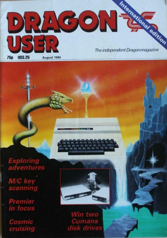 Vintage - Dragon User Magazine - August 1984 -  contents shown in photographs