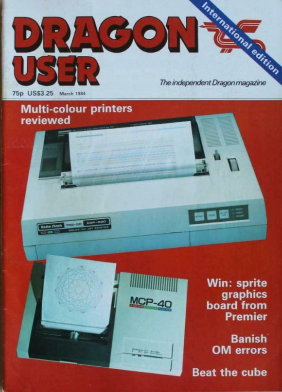 MVintage - Dragon User Magazine - March1984 -  contents shown in photographs