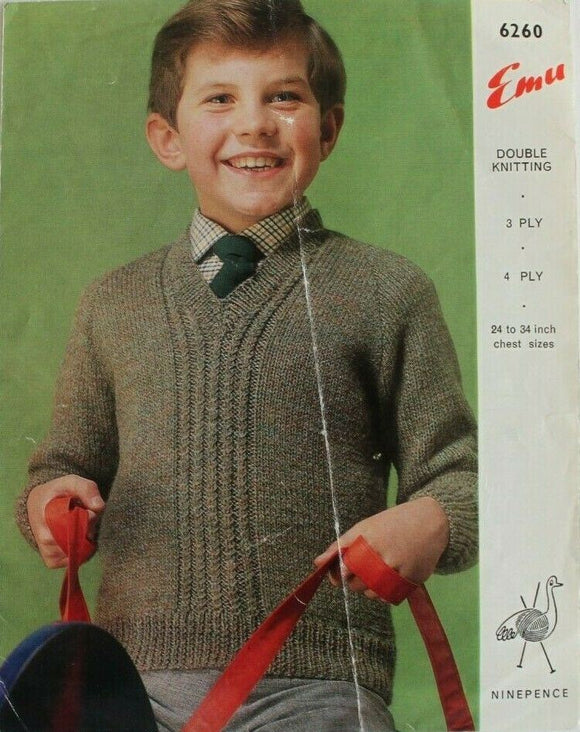 Vintage boys boy  jumper knitting pattern - 24 - 34 inch  - Emu - 25