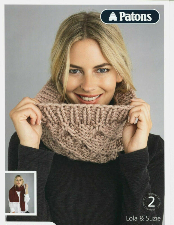 Patons knitting pattern scarf and snood - Lola and Suzie
